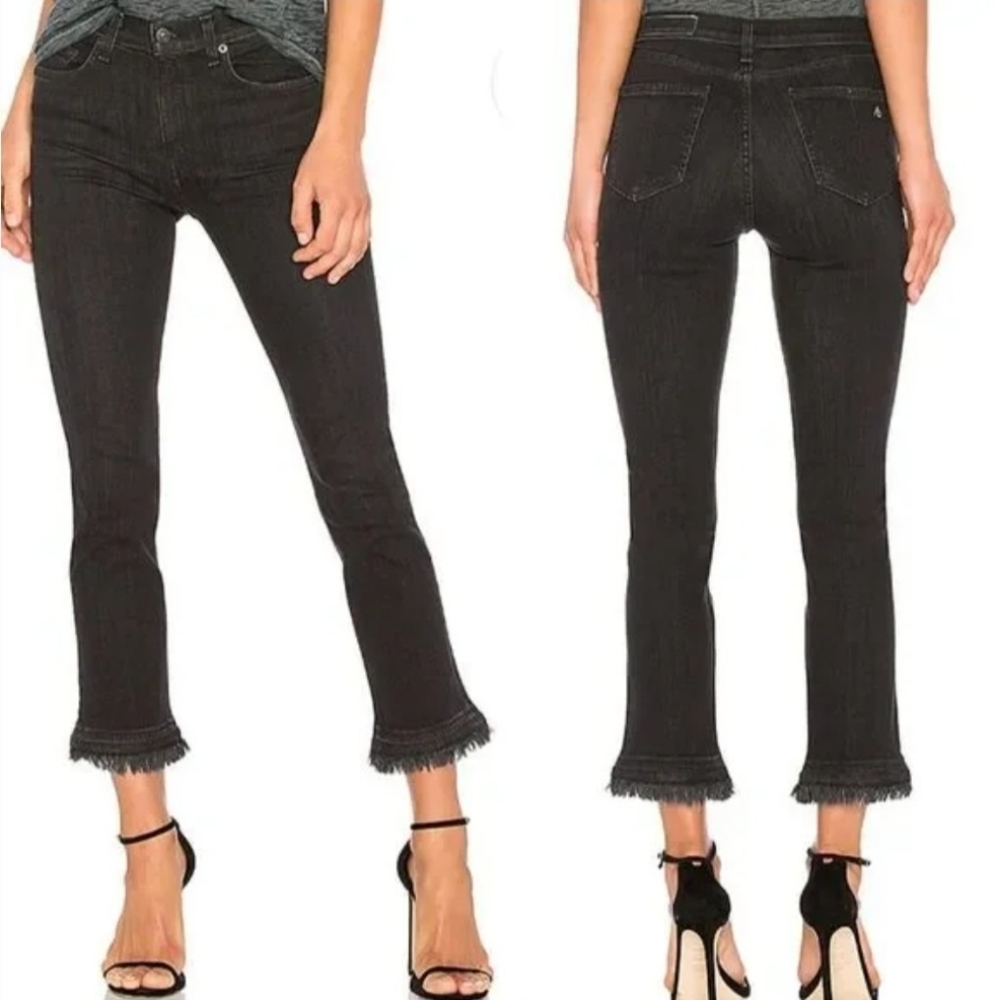 rag & bone Black Croyden Hana Frayed Cropped Jeans Size 23